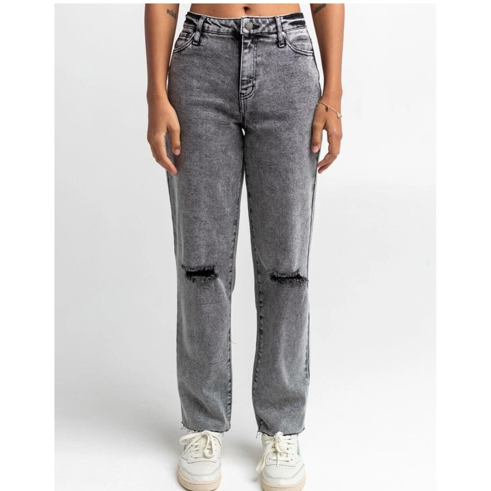 RSQ High Rise Straight Leg Distressed Acid Wash Grey Grunge Jeans 23